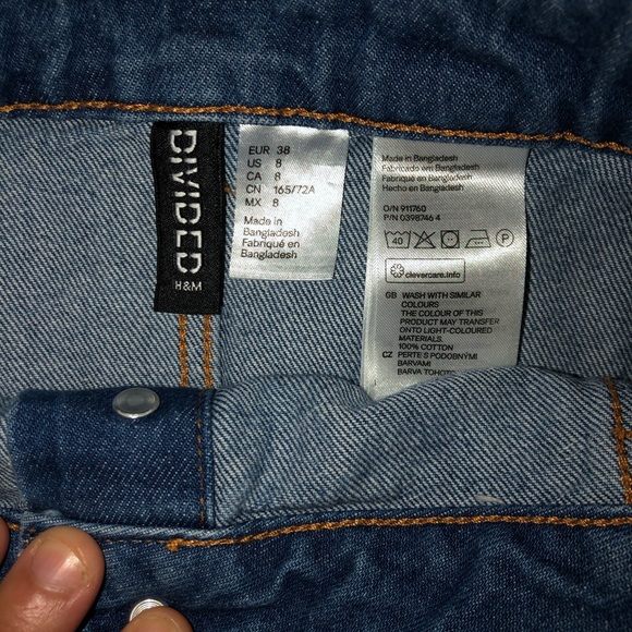 H & M DIVIDED Skirt Mini Button Front Blue Denim - Picture 3 of 10